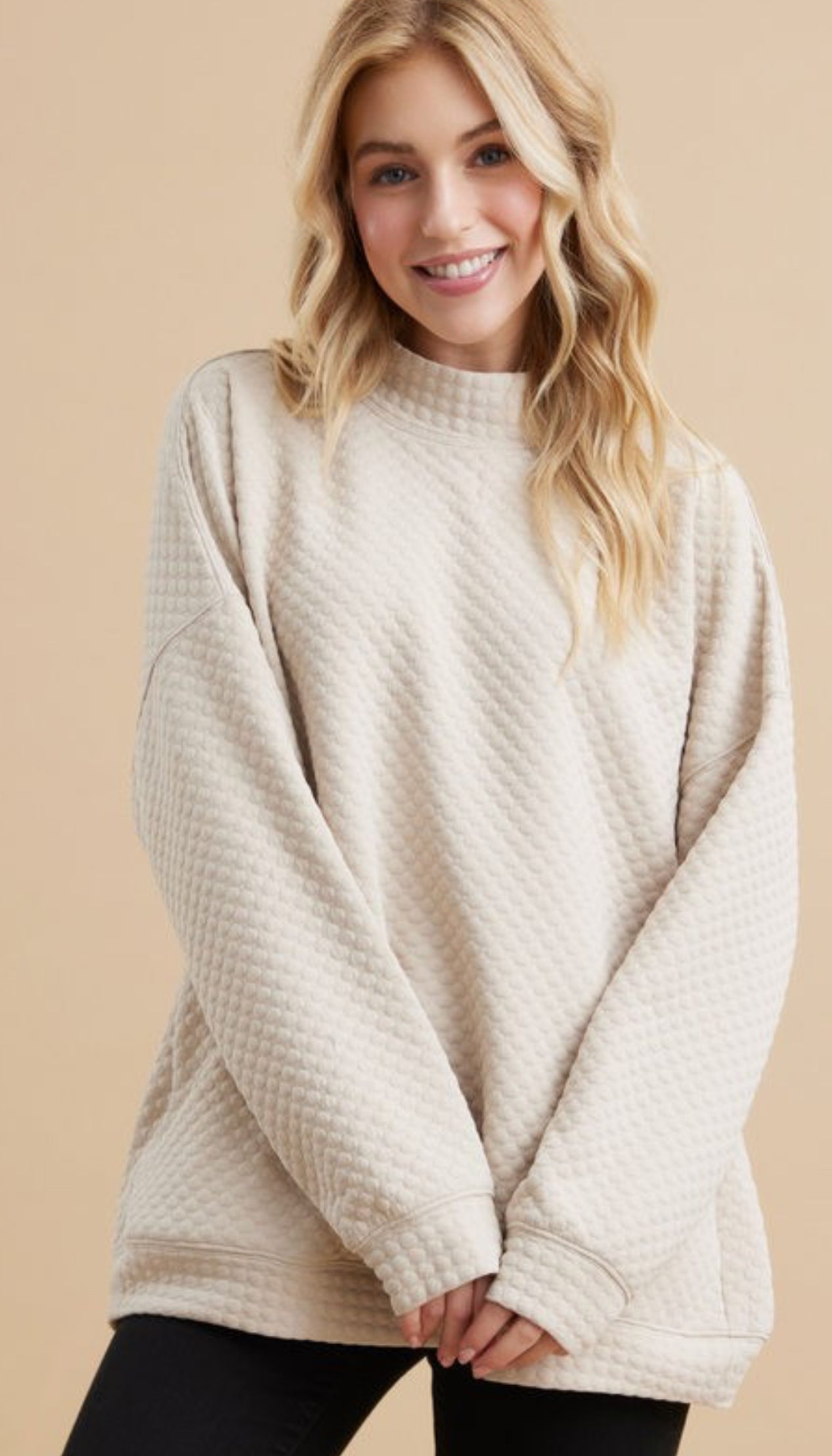 Textured Mock Neck Top-Curvy