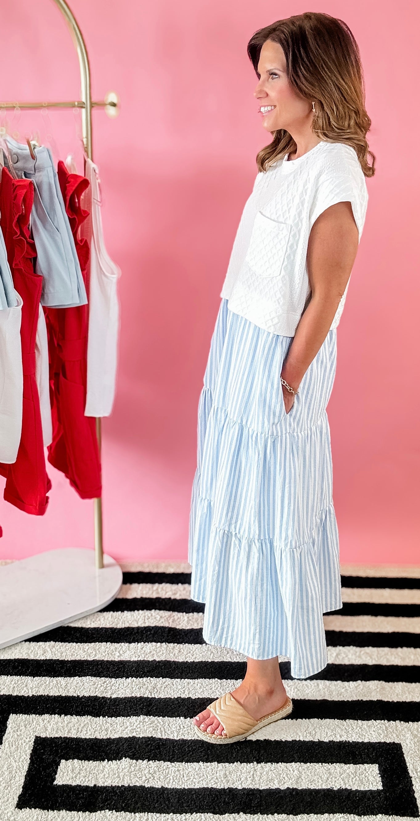 Striped Twofer Midi Dress