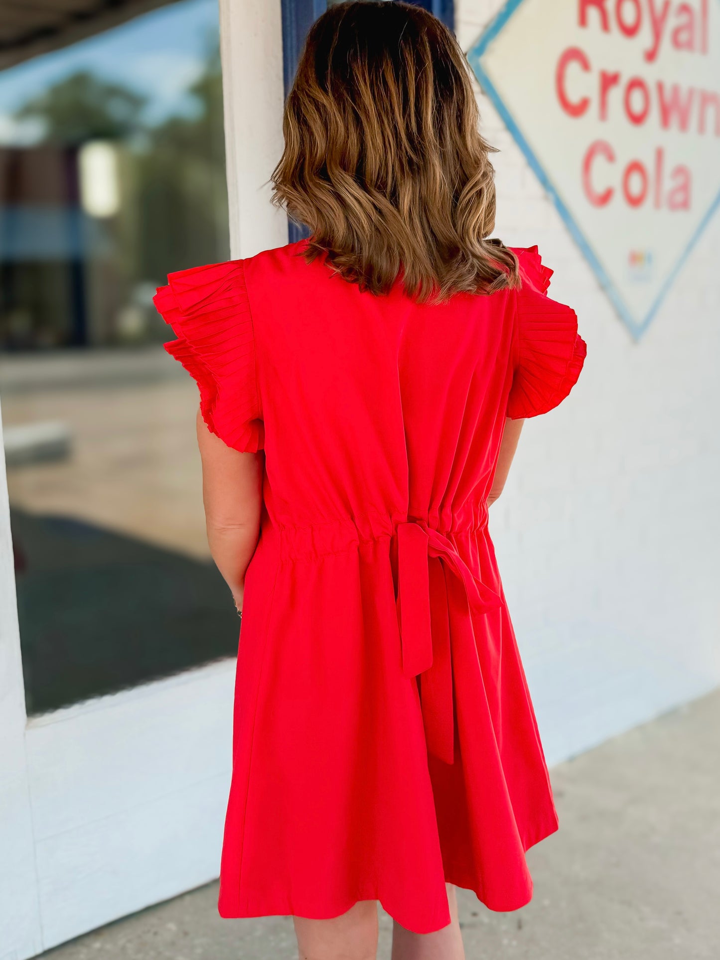 Red Button Down Detail Dress