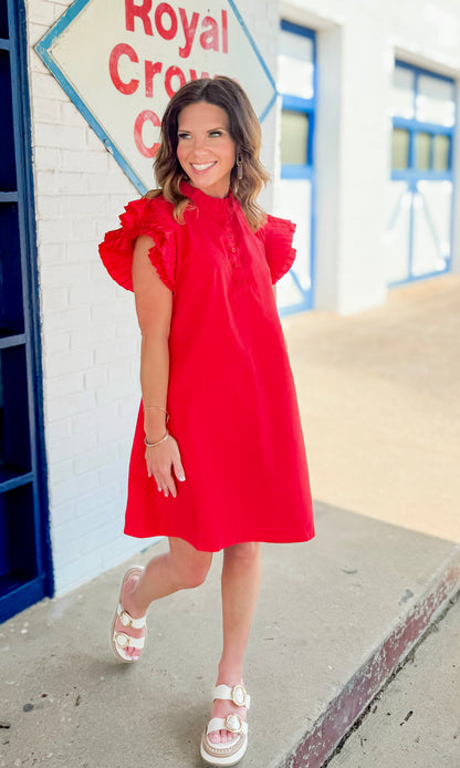 Red Button Down Detail Dress