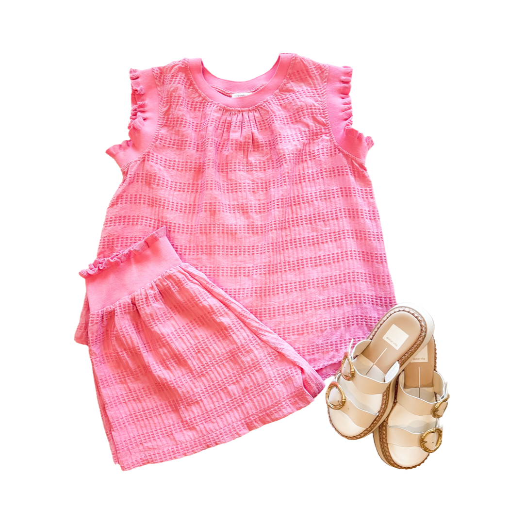 Sleeveless Textured Detailed Top/Pink