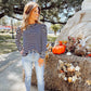 Long Sleeve Striped Puff Sleeve Knit Top