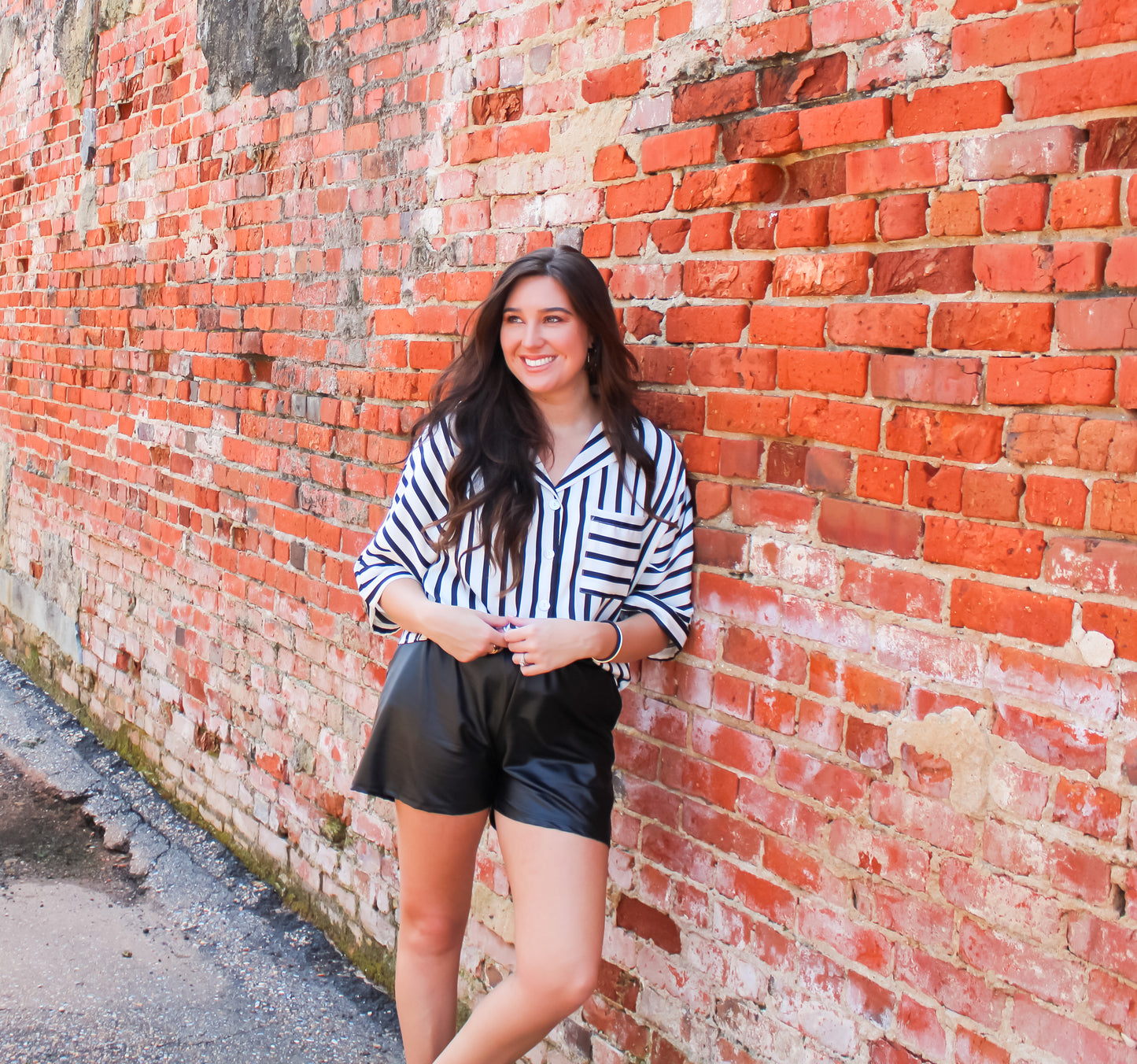 Striped Button Down Top-Black/White