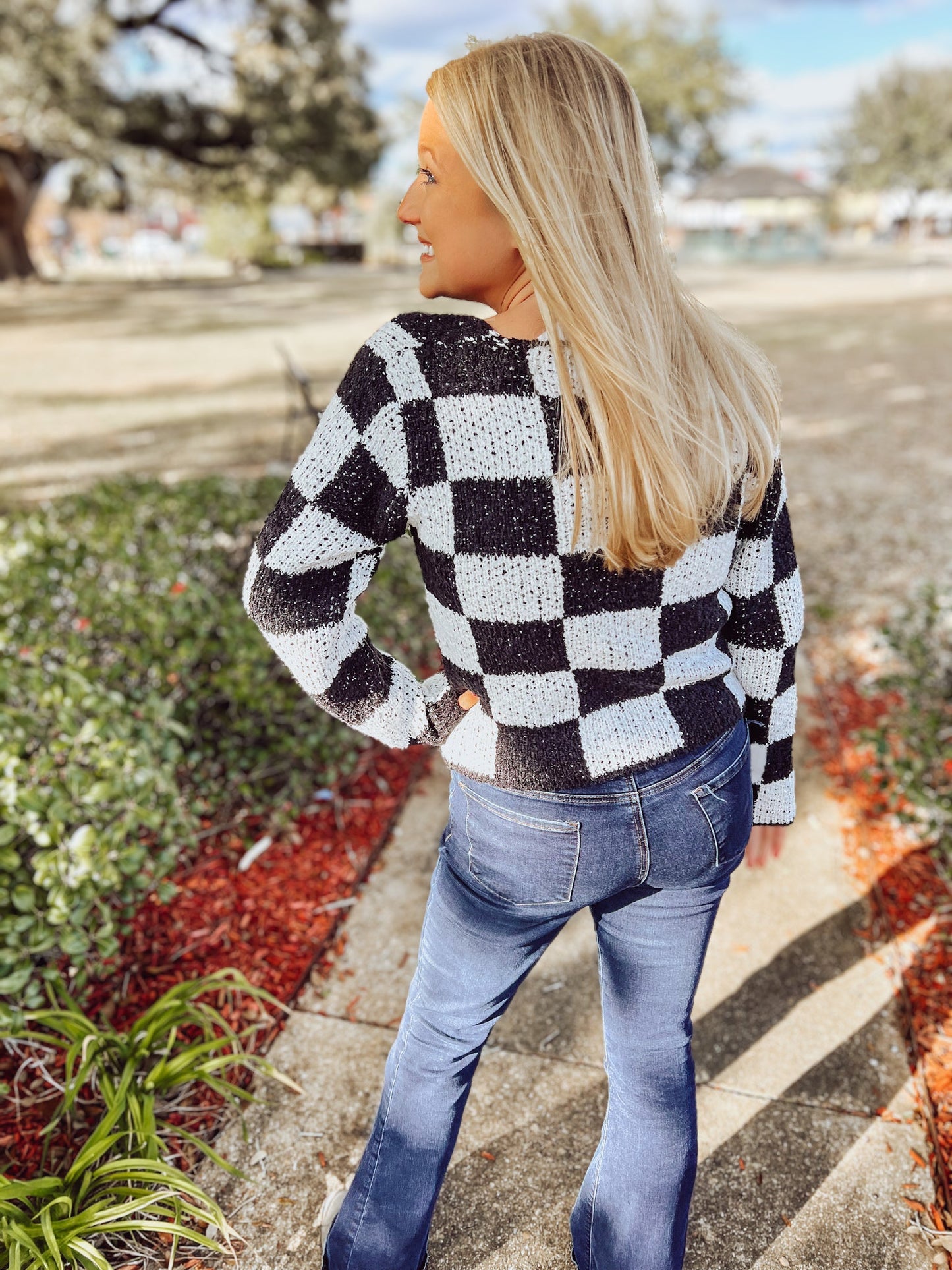 Checker Crop Cardigan Sweater - Hudson & Lou