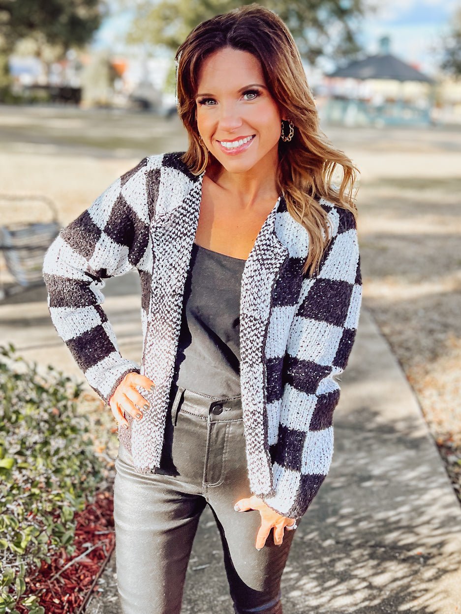 Checker Crop Cardigan Sweater - Hudson & Lou