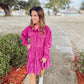 Corduroy Shirt Dress - Magenta - Hudson & Lou